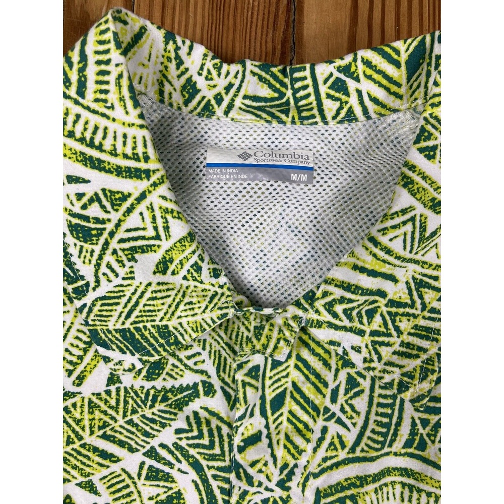columbia mens size medium pfg Green fish feather leaf‎ design shirt Short Sleeve - Picture 3 of 5